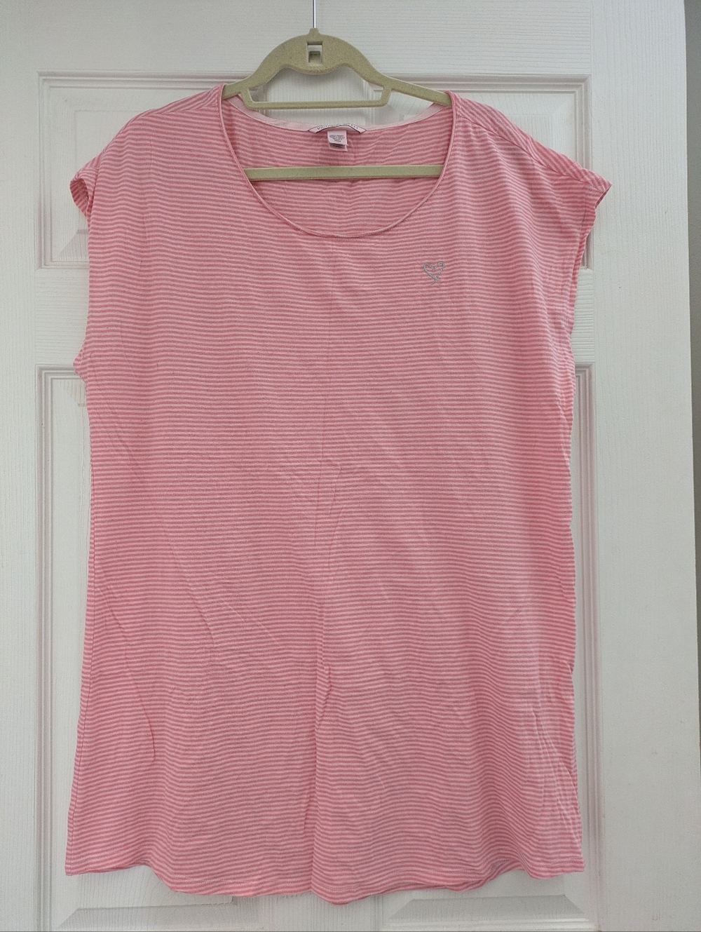 Victoria's Secret VS Pink Stripes Heart Embroidered Sleeveless Nightgown Medium